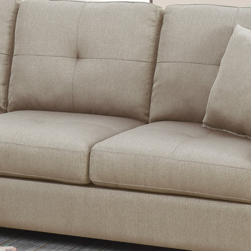 Polyfiber Tufted Cushion Couch Sectional Sofa Chaise Living Room Furniture Reversible Sectionals Chaise, Beige