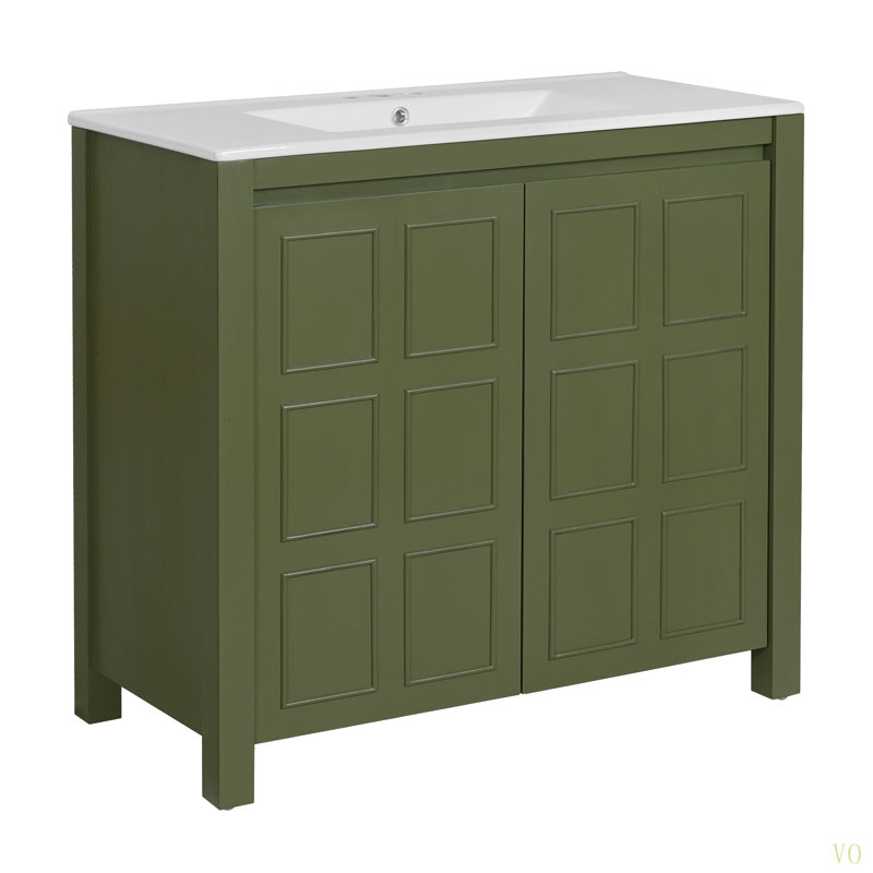 Rangement pour meuble-lavabo 36 po avec lavabo en céramique, Vert olive