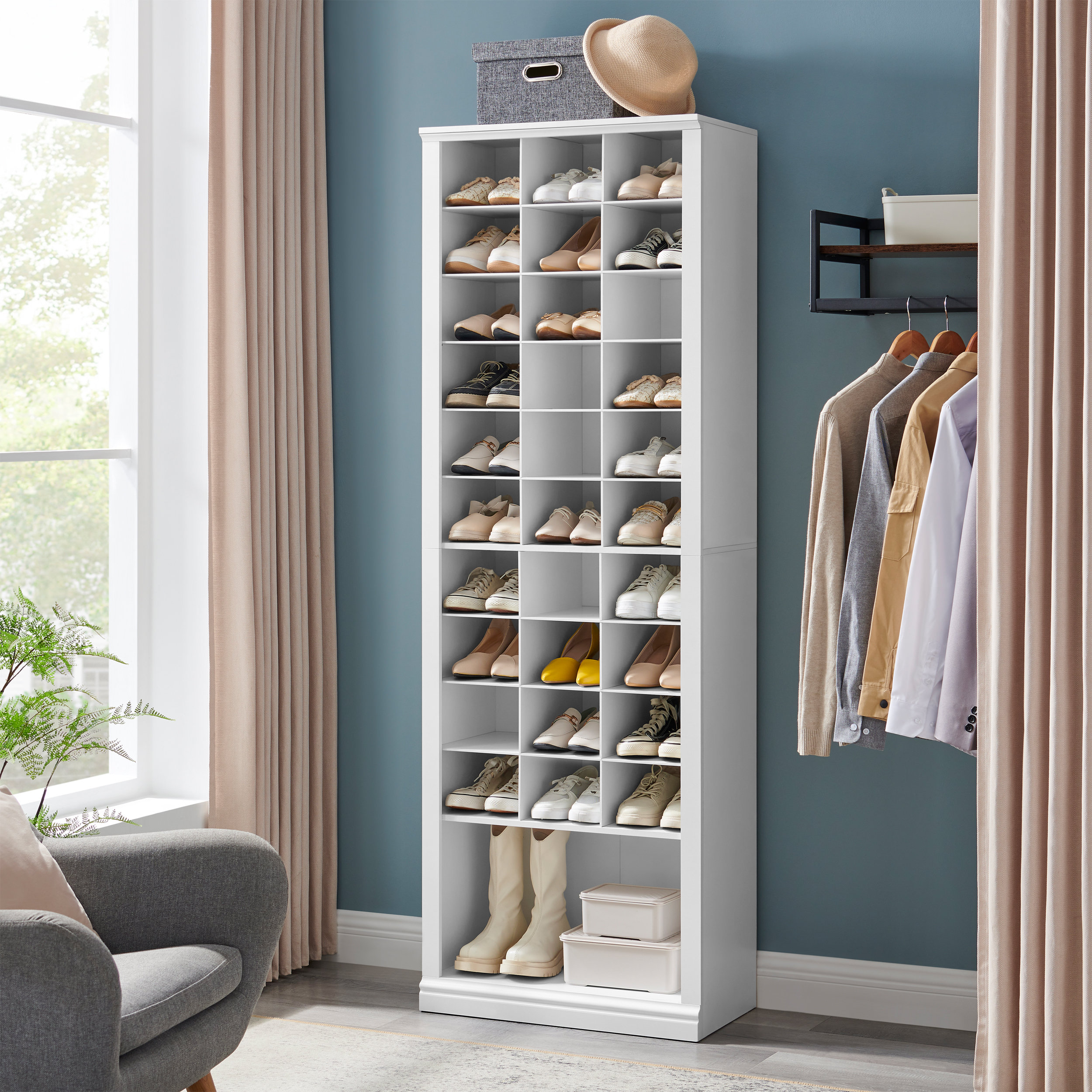 Modular Closets Built-in Closet Tower With Slanted Shoe Shelves - 31.5,  White