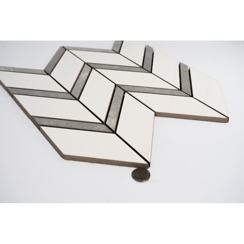 Carreau de mosaïque en porcelaine à chevrons gris 11,8 po x 11,8 po Chevron