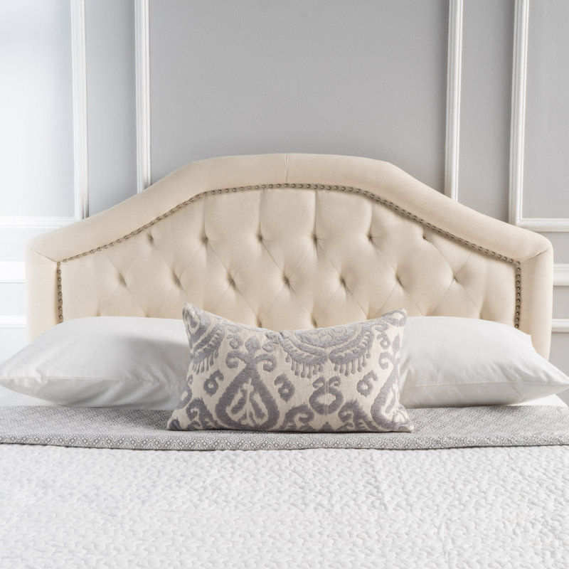 Tufted Upholstered Headboard Queen Size, Solid Wood Head Board With Durable Metal Legs, Adjustable Height Queen Headboard With Nailhead Trim In Bedroom