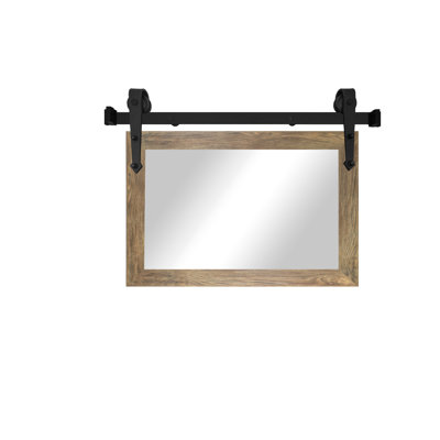Miroir rustique moderne avec rail de porte de grange en acier