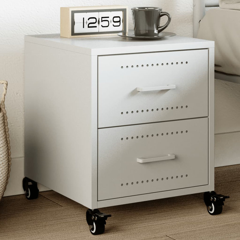 Angala 36cm W Steel Bedside Table, White