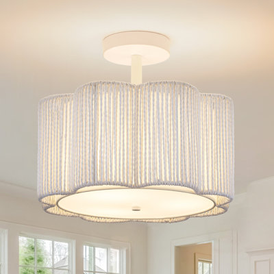 Rattan Semi Flush Mount Ceiling Light, 3-light Boho Ceiling Lights, Modern Hand-woven Rattan Boho Light Fixture For Bedroom Living Room Kitchen Hallway And Entryway