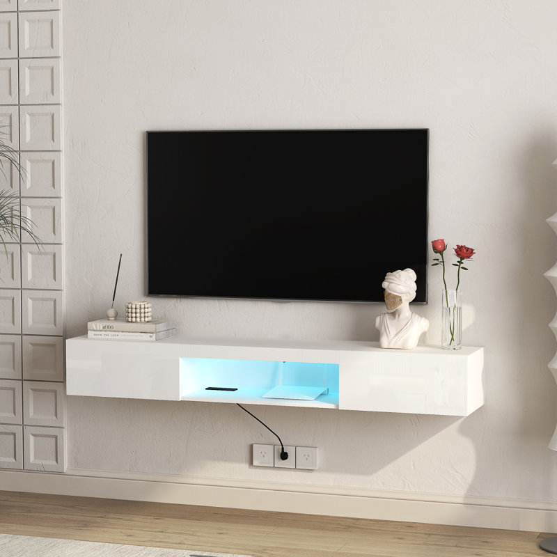 63" Modern TV Stand,Floating TV Cabinet Accent Cabinet Entryway Cabinet Storage Cabinet, Blanc