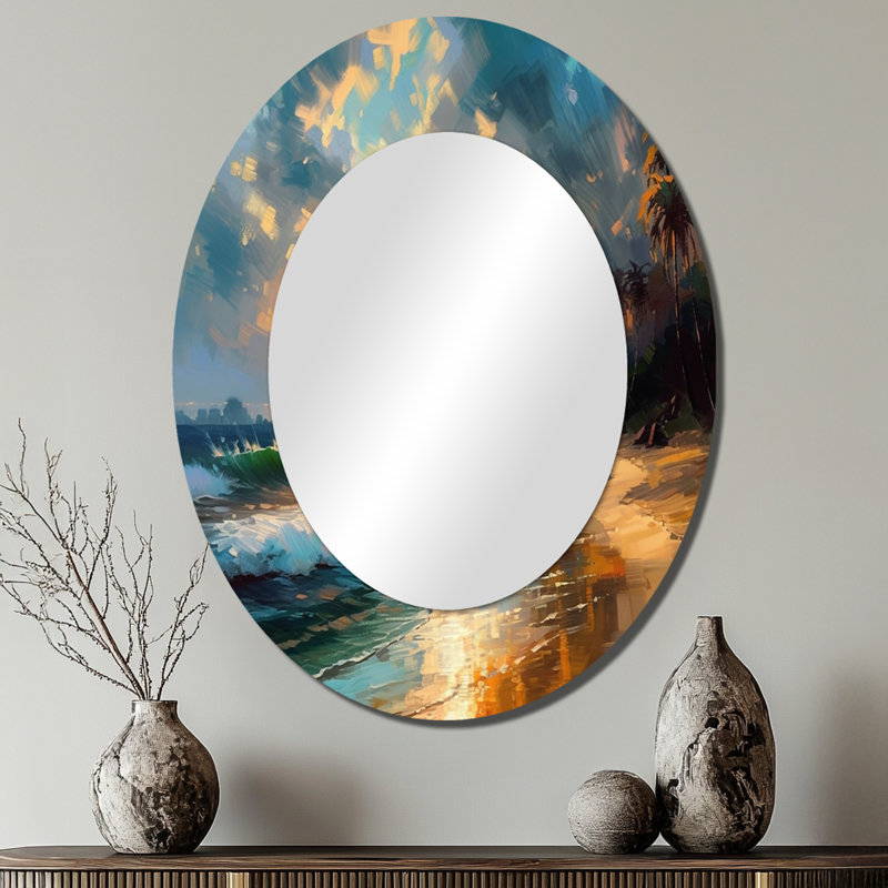 Green and Blue Coastal Escapes - Miroir mural ovale vert, 40 po x 30 po