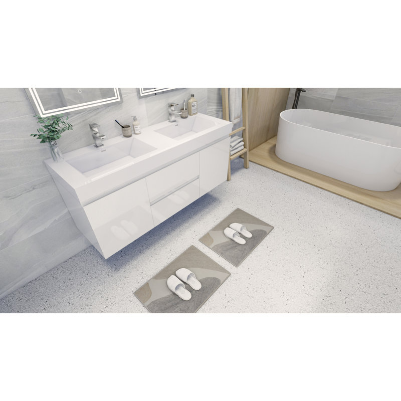 Ensemble de meuble-lavabo double mural de 59 po Mitul, Blanc très luisant