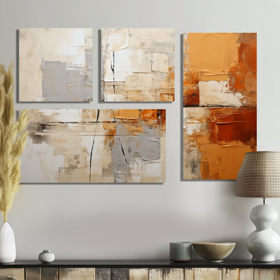 Impressions grises, jaunes et orange - décoration murale moderne 4 panneaux