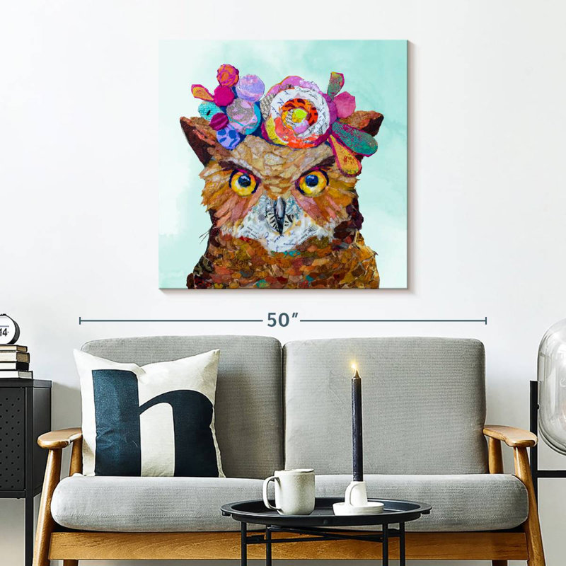 Peinture florale hibou, H 30 po x l 30 po