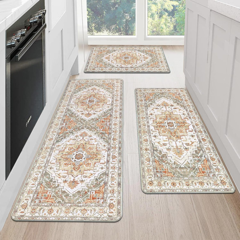 Anti-Fatigue Non-Skid Waterproof Kitchen Mat (Set Of 3), Brown/Beige