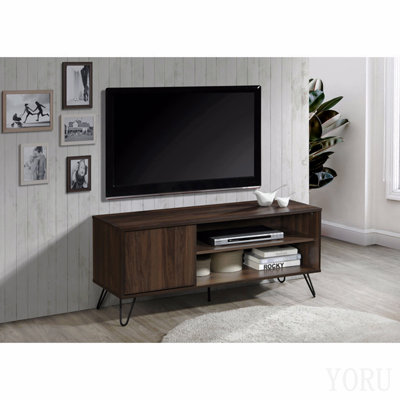 Meuble télé moderne en bois de 119 cm (47 po) avec 2 tablettes et un placard, noyer foncé, pour téléviseurs jusqu'à 50-55 pouces.