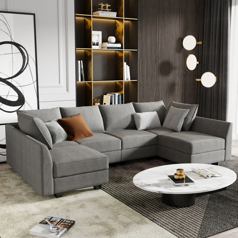 Coss U-Shaped Modular Sectional, Gray 100% Polyester