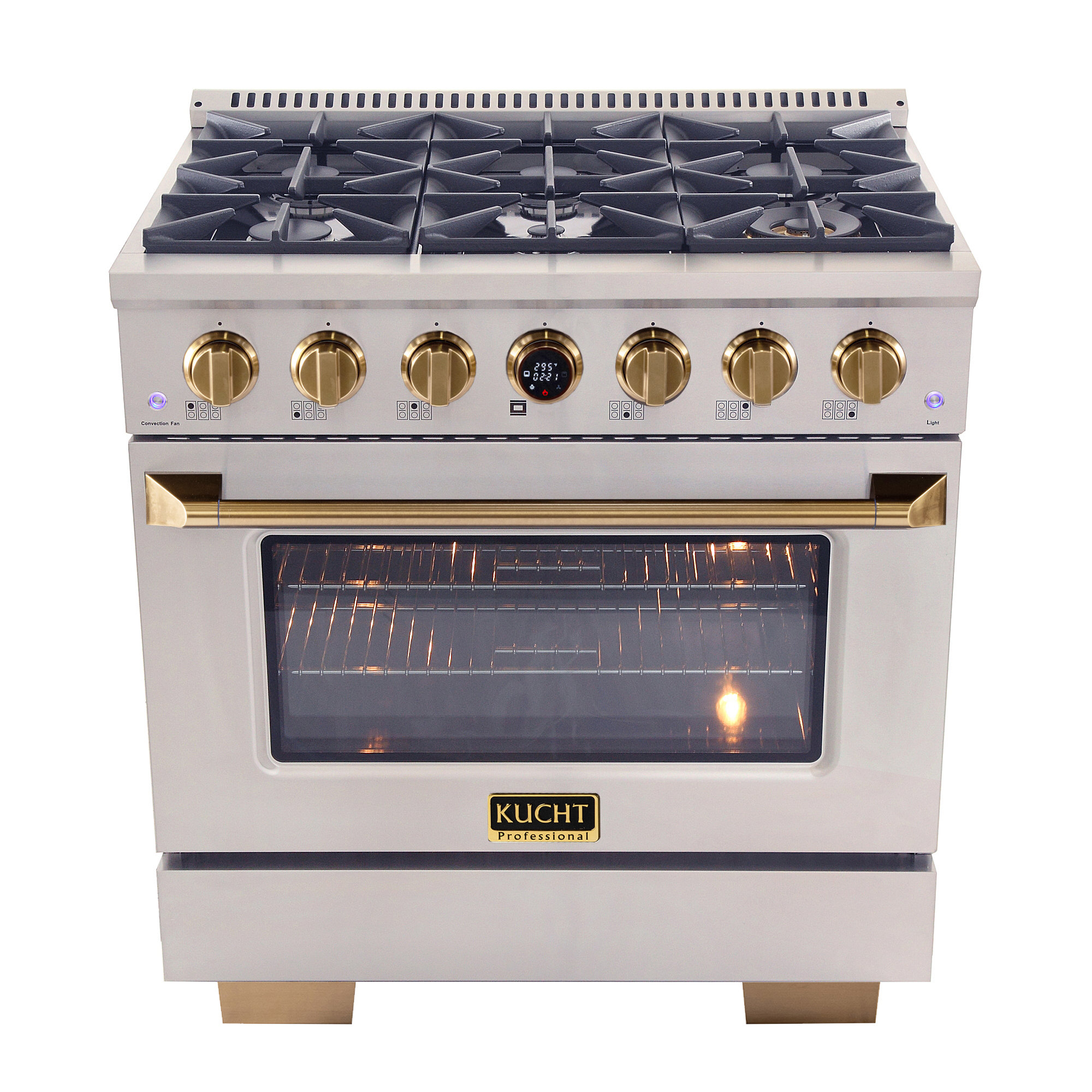 36 in. 5.2 cu. ft. Dual Fuel Range in Stainless Steel with Gold Accents and Kucht Horus Thermostat