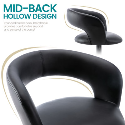 Tabouret de bar, tabouret de bar pivotant réglable en cuir synthétique et en métal avec dossier creux et accoudoirs, chaise de bar à hauteur de comptoir Airlift rembourrée pour la cuisine