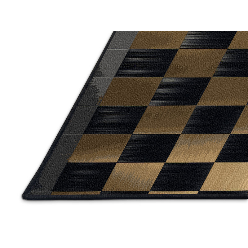 Machine Washable Checkered Black Area Rug