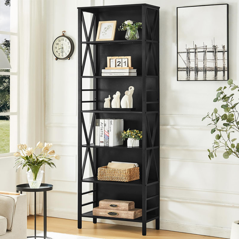 Bibliothèque ouverte 7 niveaux, Noir, (6 tablettes) H 84 po x l 23,6 po x P 11,8 po