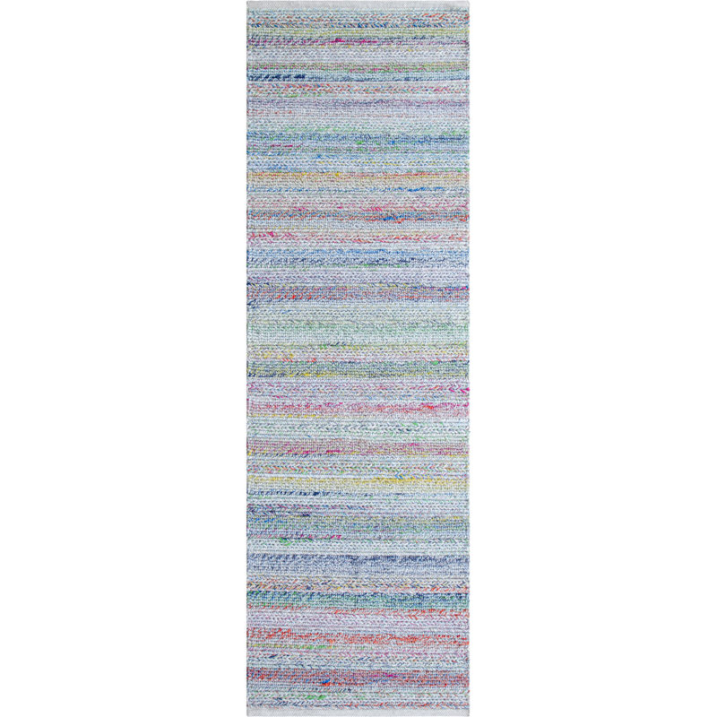 Confetti Striped Handwoven Purple/Blue/Green Indoor / Outdoor Use Area Rug, Runner 2'6" x 5'