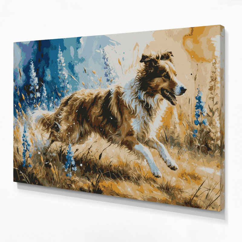 «Dogs Collie», art mural sur toile beige, H 12 po x l 18 po