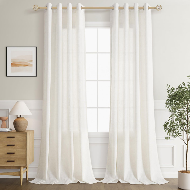 102 Inches Long Linen Curtains For Living Room, Light Filtering Privacy Curtains 102 Inch Length Ivory Cream, Farmhouse Modern Grommet Semi Sheer 2 Panels Set Drapes For Large Window 52X102