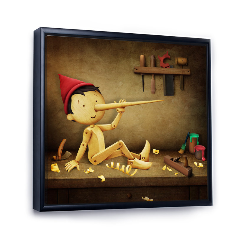 Pinocchio avec long nez et chapeau rouge - reproduction d'art sur toile pour enfants, H 30 po x l 30 po x P 1 po
