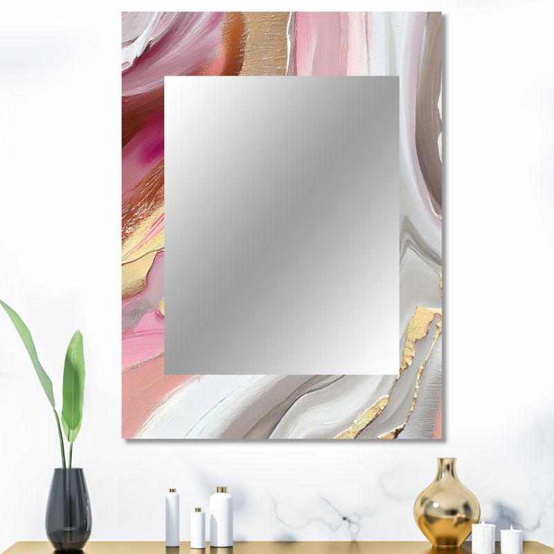 Rose et or marbre abstrait IV - décor de miroir mural unique en marbre, grand miroir rose, impression d'art en métal