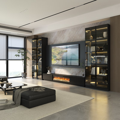 172”W TV Stand Entertainment Center With Fireplace