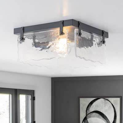2-light Transparent Wavy Glass Flush Mount