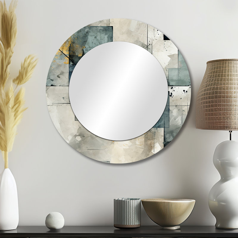 Grey Industrial Concrete Pattern - Geometric  Unique Wall Mirror, Grey Round Mirror, Printed Metal Art, 23" x 23"