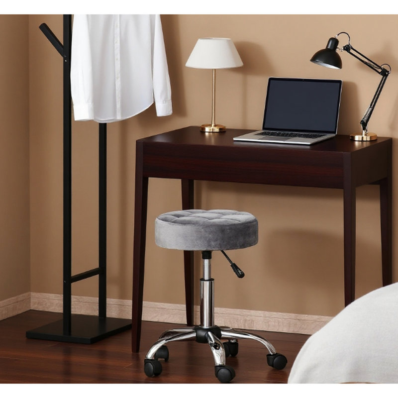 Tabouret de bureau confortable à hauteur réglable, siège de 13,75 po de diamètre, cinq roulettes à 360 degrés, conception à boutons, roulette de meuble-lavabo réglable grise pour le massage