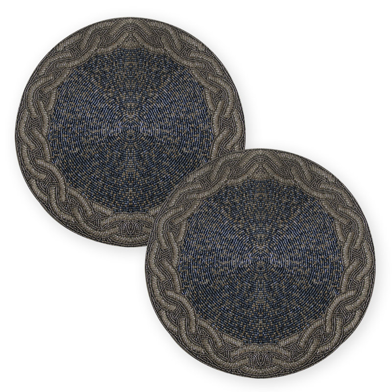 The Alvah Round Beaded Placemats Set with Elegant Intertwined Border for Dining & Christmas Decor