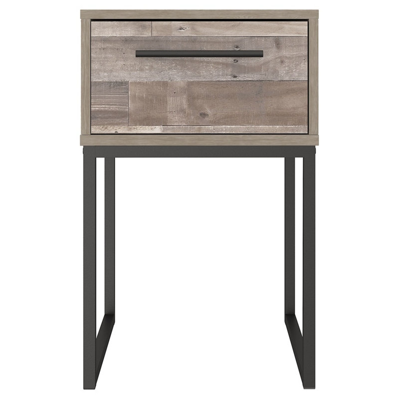 Table de chevet moderne 20 pouces Gerrard, base en métal, 1 tiroir, bois blanchi