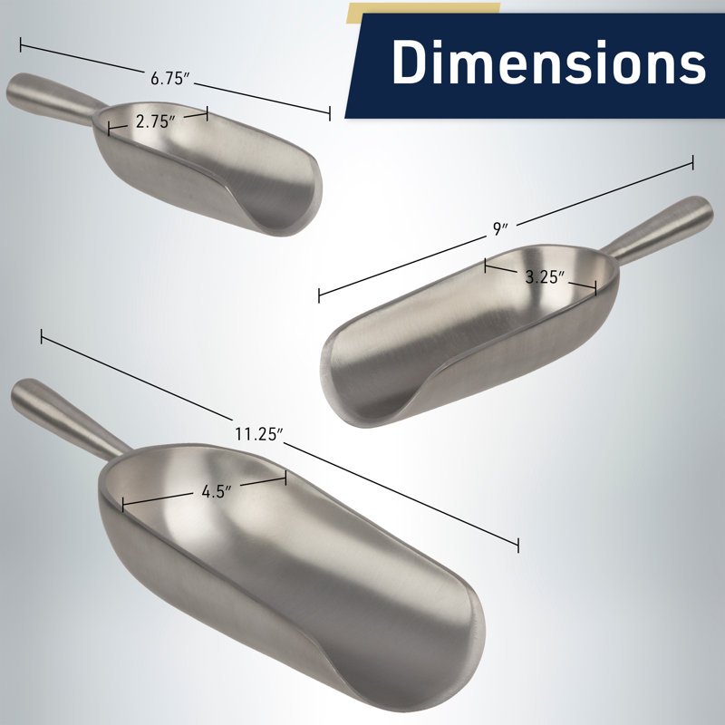 Ensemble de 3 cuillères à glace en métal - Cuillères en fonte d'aluminium pour boîtes, produits secs, nourriture pour animaux, bonbons, grains de café et maïs soufflé - ensemble de petites, moyennes et grandes tailles - Gadgets de cuisine par King