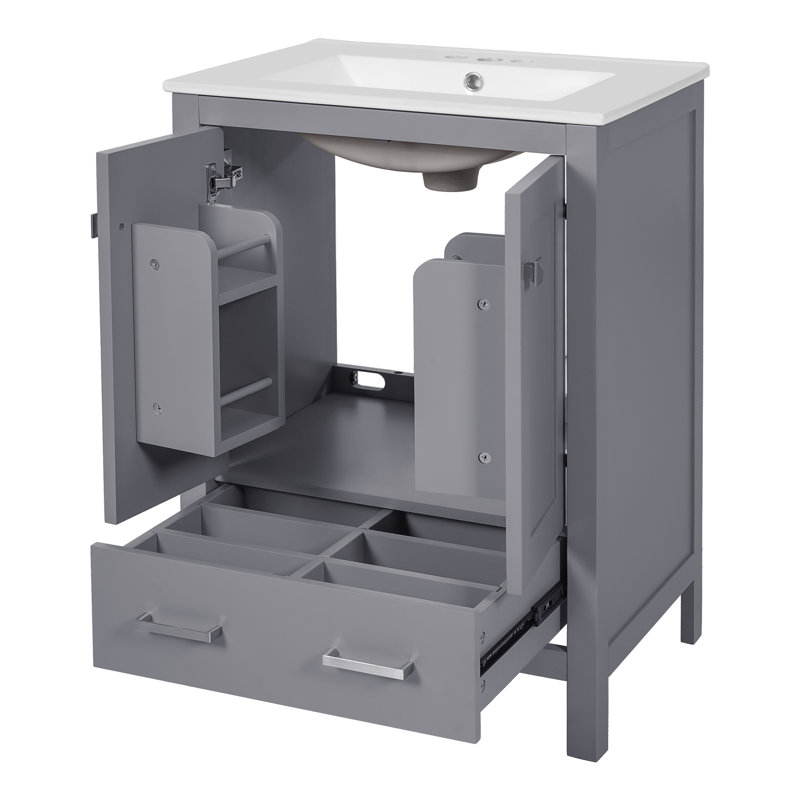Meuble-lavabo 48 po avec lavabo encastré intégré, Gris