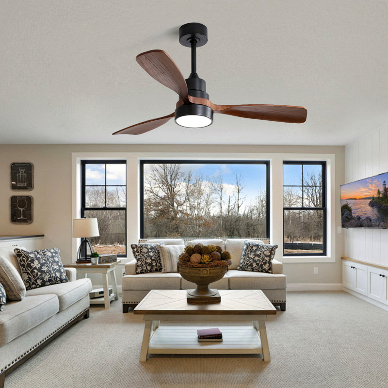 Ventilateur de plafond moderne 48 pouces avec 3 lumières, Noir, Brun