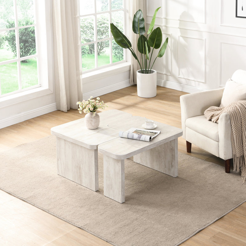 Table basse en forme de L, 48,18 x 23,03 et 35,43 x 31,49 pouces, blanc, pour la salle à manger, le jardin, la structure, facile à nettoyer, blanc, amovible, Beach House et Breezy