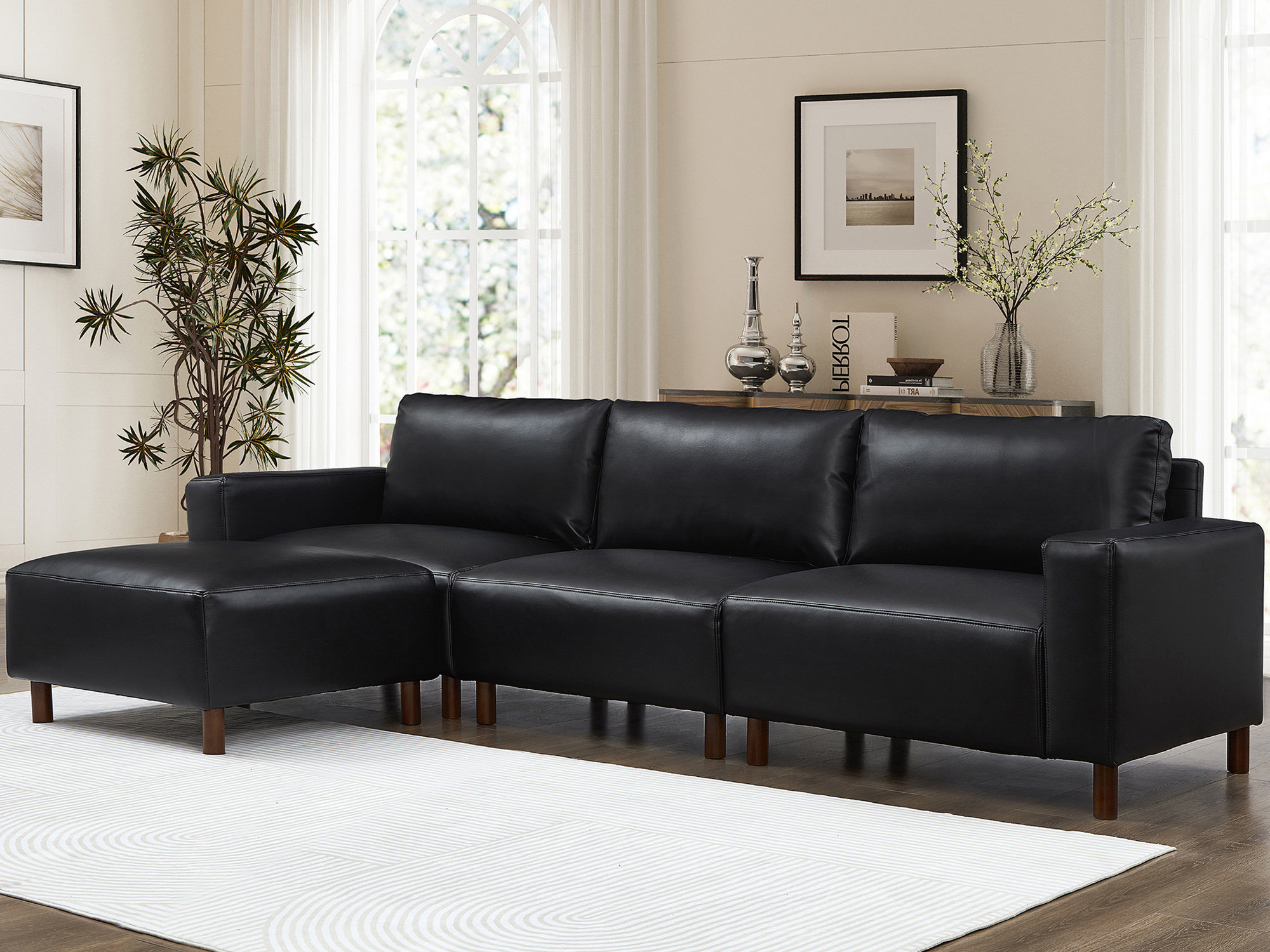 Latitude Run® 112'' Faux Leather L-Shape Sofa With Ottoman - Wayfair Canada