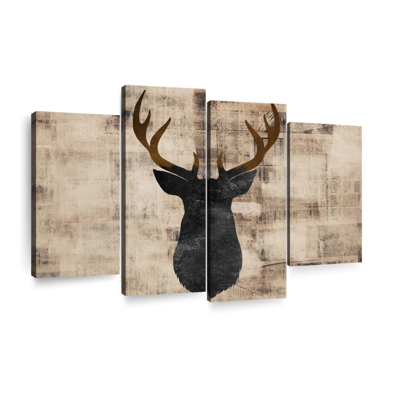 Ensemble de 4 décorations de cerfs sur toile, H 22 po x l 36 po x P 1 po