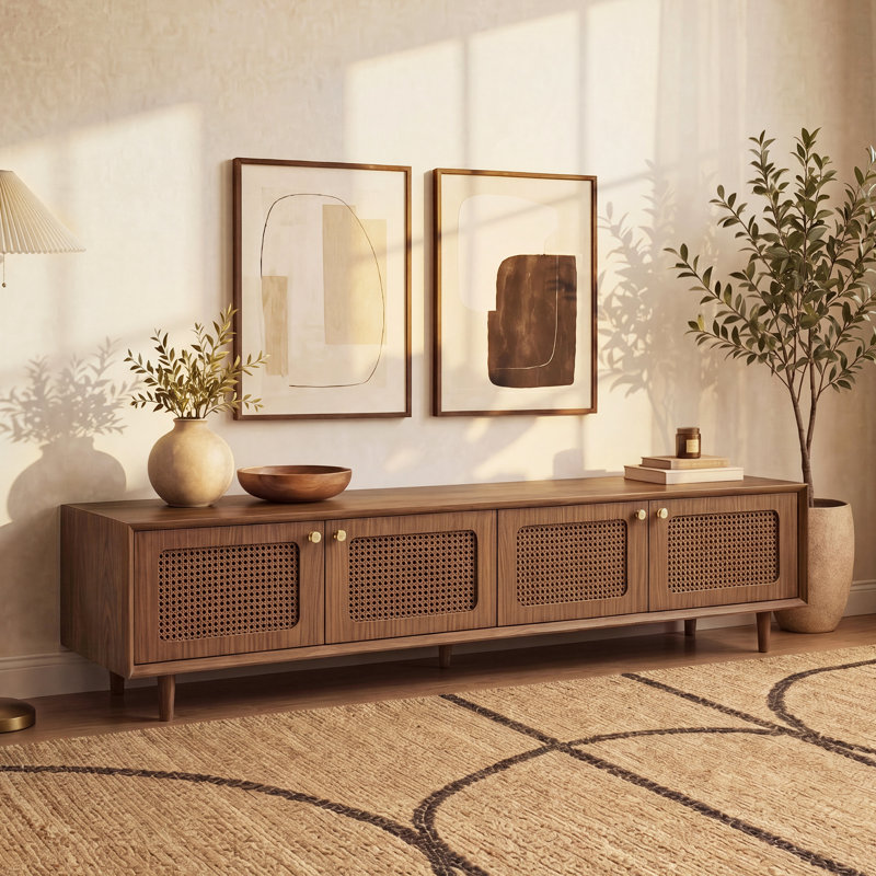 Meuble télé 71 po Mid-Century Rattan Modern