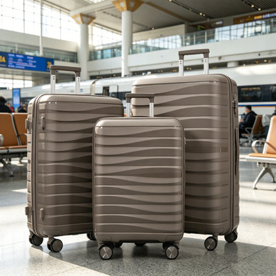 Premium 3-Piece Hardside Spinner Luggage Set With Tsa Lock - Lightweight & Anti-Scratch Pp Material - 20"/24"/28" Nested Travel Suitcase Set