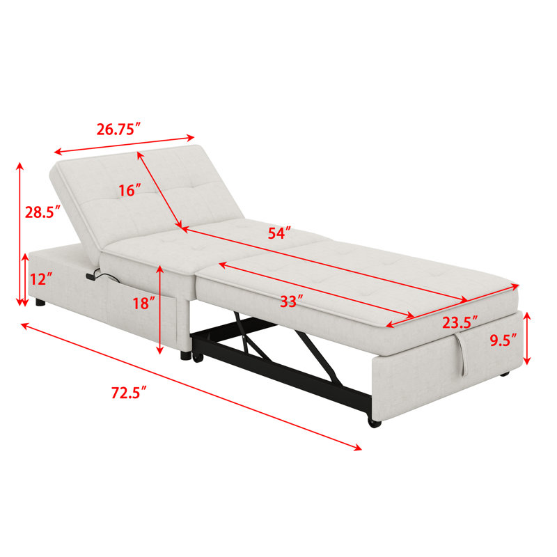 Multi-Function Folding Chair Bed With Storage Pocket And USB Port, White