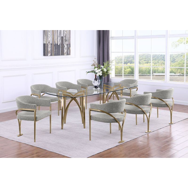 Grandeur Tempered Glass Dining Set, Rich Gray, Gold