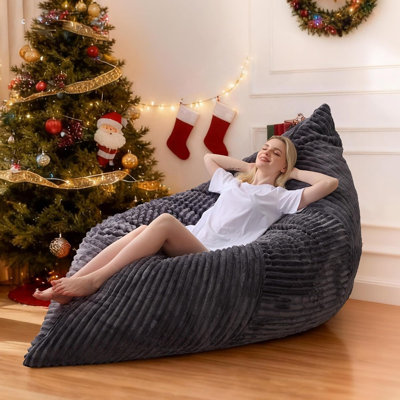 4 In 1 Bean Bag Chair, Giant Bean Bag Chairs For Adults, Convertible Beanbag Chair With Removable Cover, Memory Foam Floor Cushions, Living Room, Bedroom, Dark Grey