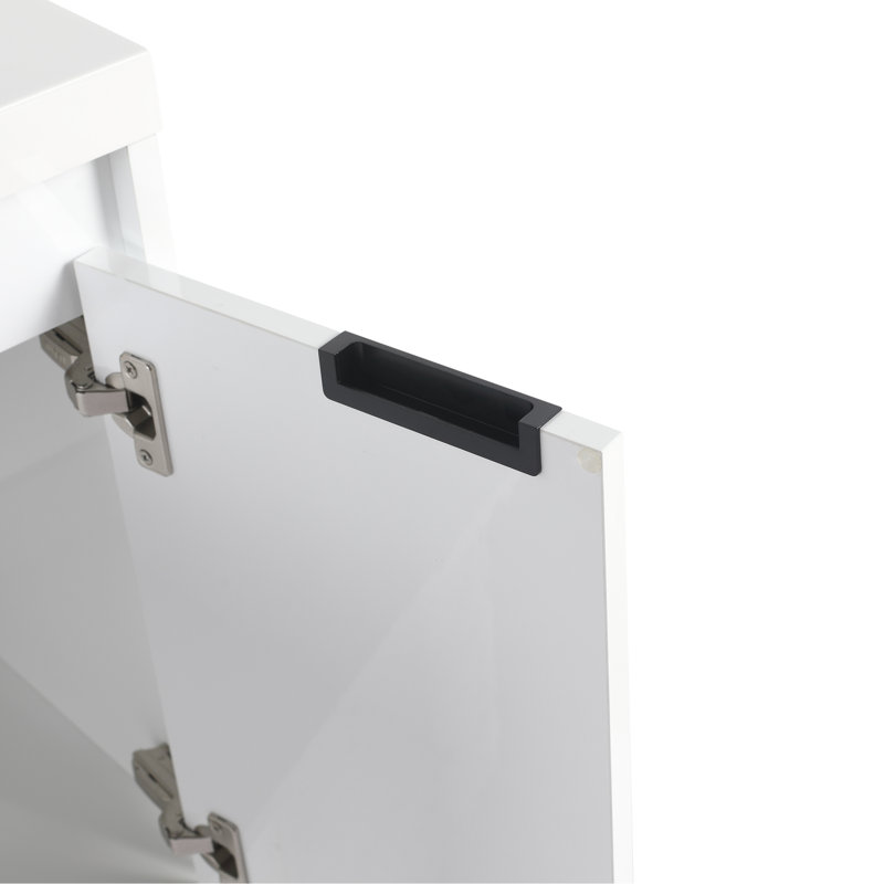 Meuble-lavabo 48 po avec lavabo en résine, système de porte à fermeture douce, 1 armoire murale et 1 armoire latérale, conception à fixation flottante en quincaillerie en contreplaqué blanc brillant, conception de montage, installation