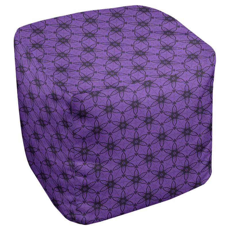 Repose-pieds cubique à cercles ornés Leffel, H 19,5 po x L 117 po x P 20 po, Violet / noir