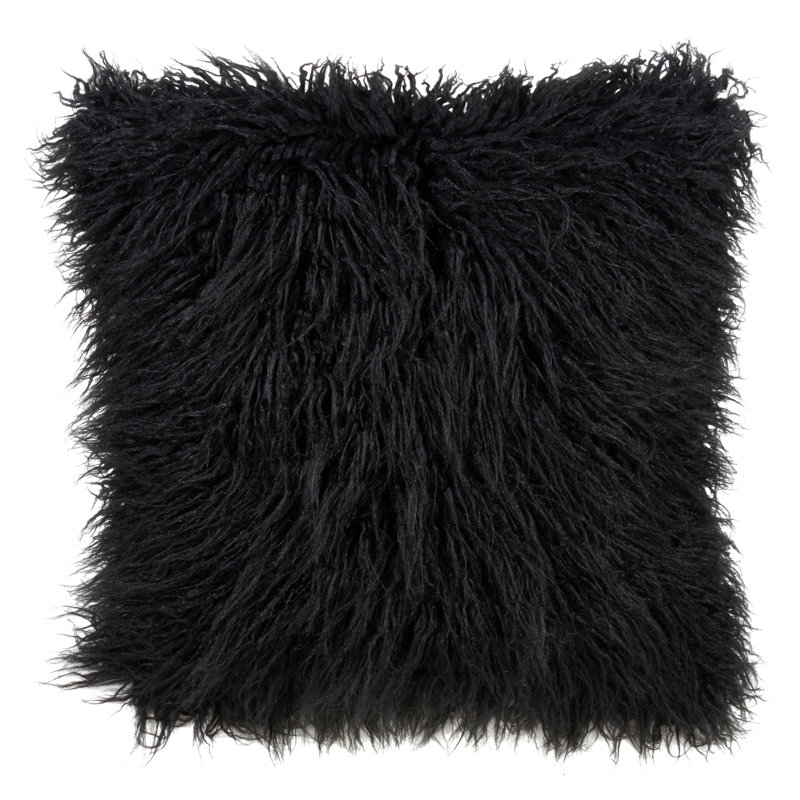 Black 22" Square Mongolian Faux Fur Throw Pillow