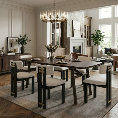 Modern Farmhouse Dining Set - Solid Wood Table With Metal Accent Chairs - 5/7 Piece Kitchen Set