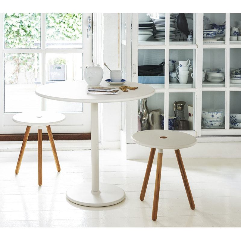 Area Outdoor Round Teak Side Table, White