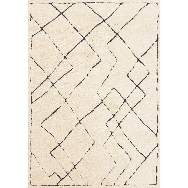 Tapis intérieur / extérieur 5 pi x 8 pi (5 pi 3 po x 7 pi 7 po) à motif treillis, crème, contemporain moderne - salon, chambre à coucher, salle à manger et cuisine