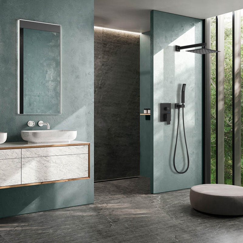10 Inch Shower Head Bathroom Luxury Rain Mixer Shower Complete Combo Set Wall Mounted, Matte Black