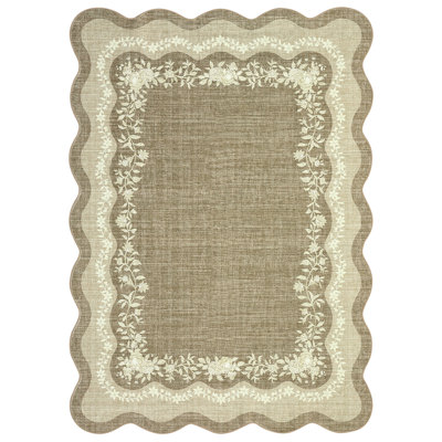 Scalloped Floral Area Rug with Non Slip TPR Backing for Living Room Bedroom
